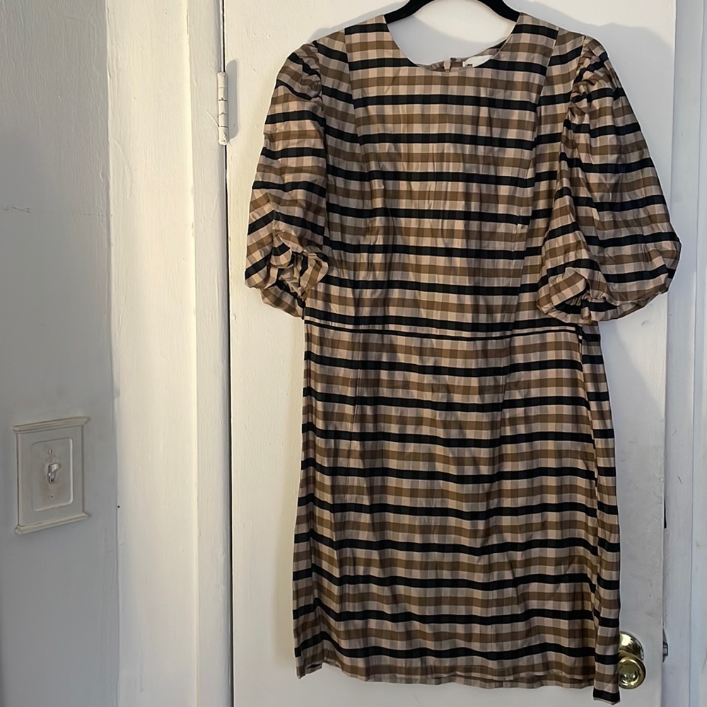 Puffer Sleeve Plaid Dress